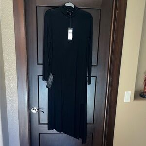 BCBGMaxAzria Black Long-Sleeve Asymmetric Hem Midi Dress